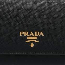 مملوكة مسبقًا Prada Black Saffiano Metal Leather Flap Continental Wallet