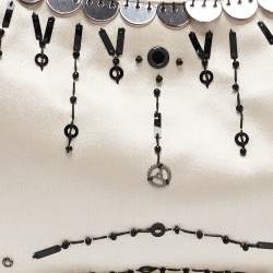 Prada Beige/Black Satin Embellished Baguette Bag