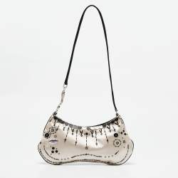Prada Beige/Black Satin Embellished Baguette Bag