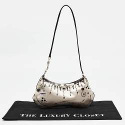 Prada Beige/Black Satin Embellished Baguette Bag