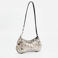 Prada Beige/Black Satin Embellished Baguette Bag