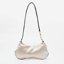 Prada Beige/Black Satin Embellished Baguette Bag