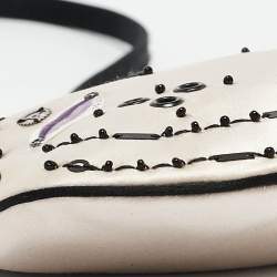 Prada Beige/Black Satin Embellished Baguette Bag