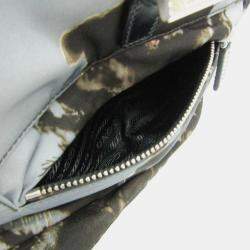 Prada Gray Khaki Brown Nylon Landscape Painting Backpack