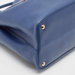 Pre Owned Prada Navy Blue Saffiano Cuir Leather Medium Double Handle Tote