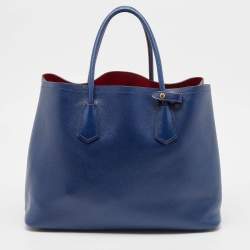 Pre Owned Prada Navy Blue Saffiano Cuir Leather Medium Double Handle Tote