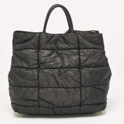 Pre Owned Prada Black Quitted Nylon and Patent Leather Tote
