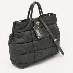 Pre Owned Prada Black Quitted Nylon and Patent Leather Tote