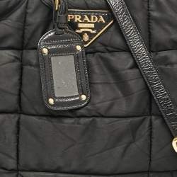 Pre Owned Prada Black Quitted Nylon and Patent Leather Tote