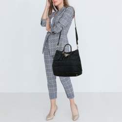 Pre Owned Prada Black Quitted Nylon and Patent Leather Tote