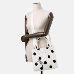 Pre Owned Prada White/Black Canvas Triangle Logo Dot Handbag