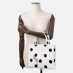 Pre Owned Prada White/Black Canvas Triangle Logo Dot Handbag