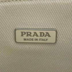 Pre Owned Prada White/Black Canvas Triangle Logo Dot Handbag