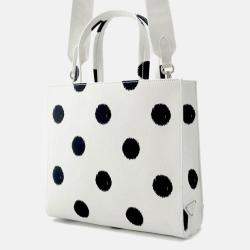 Pre Owned Prada White/Black Canvas Triangle Logo Dot Handbag