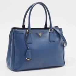 Pre Owned Prada Navy Blue Saffiano Lux Leather Medium Double Zip Tote