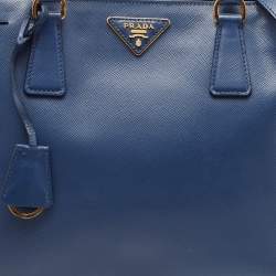 Pre Owned Prada Navy Blue Saffiano Lux Leather Medium Double Zip Tote