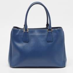 Pre Owned Prada Navy Blue Saffiano Lux Leather Medium Double Zip Tote