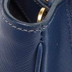 Pre Owned Prada Navy Blue Saffiano Lux Leather Medium Double Zip Tote