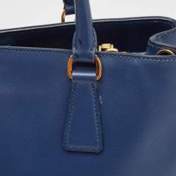 Pre Owned Prada Navy Blue Saffiano Lux Leather Medium Double Zip Tote