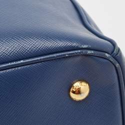 Pre Owned Prada Navy Blue Saffiano Lux Leather Medium Double Zip Tote