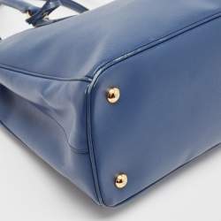 Pre Owned Prada Navy Blue Saffiano Lux Leather Medium Double Zip Tote