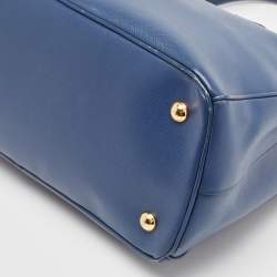 Pre Owned Prada Navy Blue Saffiano Lux Leather Medium Double Zip Tote