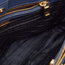 Pre Owned Prada Navy Blue Saffiano Lux Leather Medium Double Zip Tote
