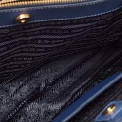 Pre Owned Prada Navy Blue Saffiano Lux Leather Medium Double Zip Tote