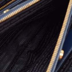 Pre Owned Prada Navy Blue Saffiano Lux Leather Medium Double Zip Tote