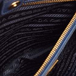 Pre Owned Prada Navy Blue Saffiano Lux Leather Medium Double Zip Tote