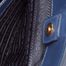 Pre Owned Prada Navy Blue Saffiano Lux Leather Medium Double Zip Tote