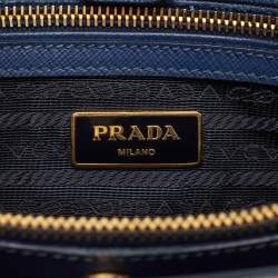 Pre Owned Prada Navy Blue Saffiano Lux Leather Medium Double Zip Tote