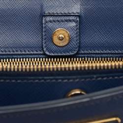 Pre Owned Prada Navy Blue Saffiano Lux Leather Medium Double Zip Tote