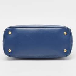 Pre Owned Prada Navy Blue Saffiano Lux Leather Medium Double Zip Tote
