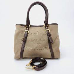 Pre Owned Prada Brown Fabric tote and shoulder bag