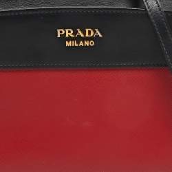Pre Owned Prada Red/Black Saffiano and City Leather Esplanade Crossbody Bag