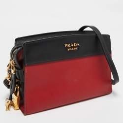 Pre Owned Prada Red/Black Saffiano and City Leather Esplanade Crossbody Bag