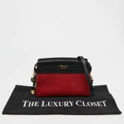 Pre Owned Prada Red/Black Saffiano and City Leather Esplanade Crossbody Bag