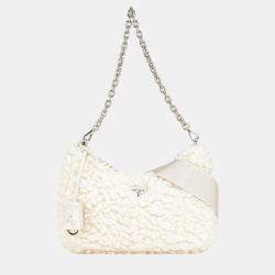 Prada White Cashmere Wool Re-Edition 2000 Satchel