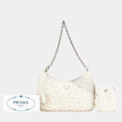 Prada White Cashmere Wool Re-Edition 2000 Satchel