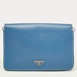 Prada Blue Cinghiale Leather Flap Shoulder Bag