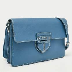 Prada Blue Cinghiale Leather Flap Shoulder Bag
