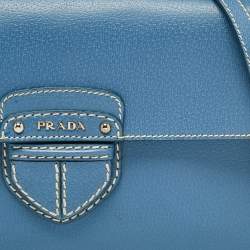 Prada Blue Cinghiale Leather Flap Shoulder Bag