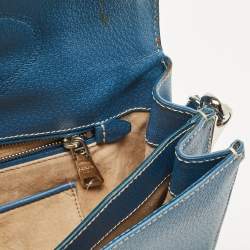 Prada Blue Cinghiale Leather Flap Shoulder Bag