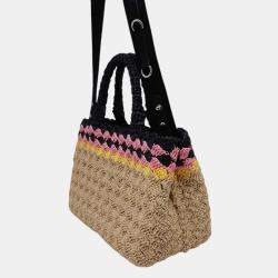 Prada Beige/Black Raffia Canapa handbag