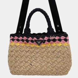 Prada Beige/Black Raffia Canapa handbag
