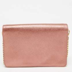 Prada Rose Gold Saffiano Lux Leather Flap Clutch Bag
