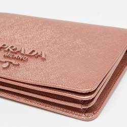 Prada Rose Gold Saffiano Lux Leather Flap Clutch Bag