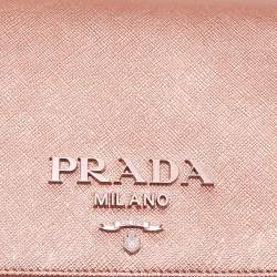 Prada Rose Gold Saffiano Lux Leather Flap Clutch Bag