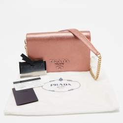 Prada Rose Gold Saffiano Lux Leather Flap Clutch Bag